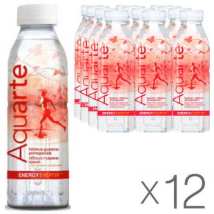 Aquarte Energy, Упаковка 12 шт. х 0,5 л, Вода негазована на рослинних екстрактах Акварте Енерджі, ПЕТ