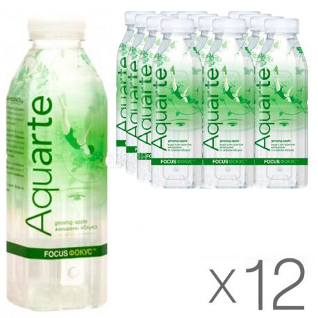 Aquarte Focus, 0,5 л, Упаковка 12 шт., Акварте Фокус, Вода негазированная с экстрактом женьшеня и вкусом яблока, ПЭТ
