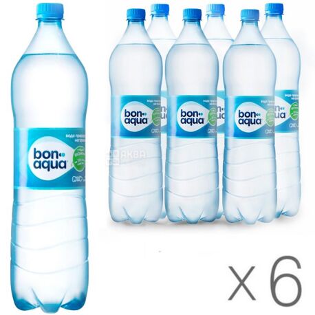 BonAqua, 1,5 л, Упаковка 6 шт., БонАква, Вода минеральная негазированная, ПЭТ