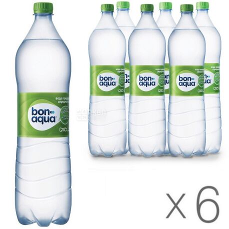 BonAqua, 1,5 л, Упаковка 6 шт., БонАква, Вода минеральная слабогазированная, ПЭТ