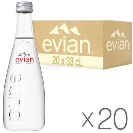 Evian, 0,33 л, Упаковка 20 шт., Эвиан, Вода негазированная, стекло
