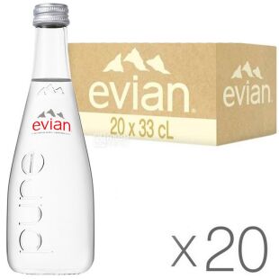 Evian, 0,33 л, Упаковка 20 шт., Эвиан, Вода негазированная, стекло