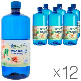 Fleur Alpine, 1 л, Упаковка 12 шт., Флер Алпін, Вода дитяча негазована, з перших днів життя, ПЕТ