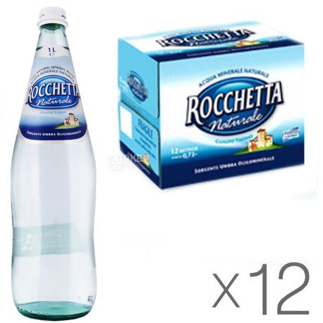 Rocchetta Naturale, 1 л, Упаковка 12 шт., Рочетта Натурале, Вода минеральная негазированная, стекло,