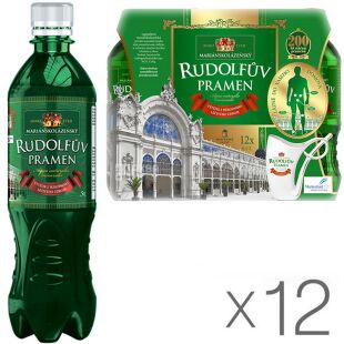 Rudolfuv Pramen, 12 шт. х 0,5 л, Вода мінеральна лікувальна Рудольфув Прамен, газована, ПЕТ