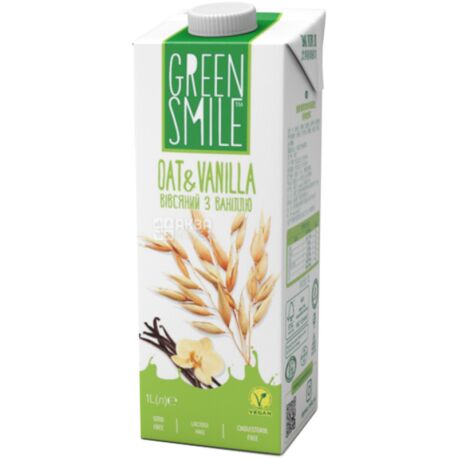 Green Smile, 1 л, Напій вівсяний, з наповнювачем ваніль, ультрапастеризований, 1,5%