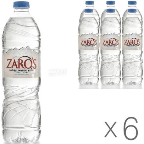 Zaro's, Упаковка 6 шт. х 1,5 л, Зарос, Вода натуральная минеральная негазированная, ПЭТ