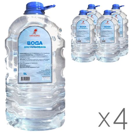 Дистиллированная вода Химэкспресс, Упаковка 4 шт. х 5л, ПЭТ
