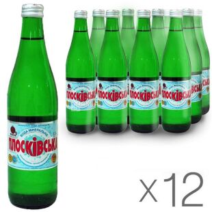 Плосківська, 0,5 л, Упаковка 12 шт., Вода минеральная сильногазированная, стекло