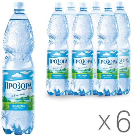 Прозора, 1,5 л, Упаковка 6 шт., Вода минеральная негазированная, ПЭТ