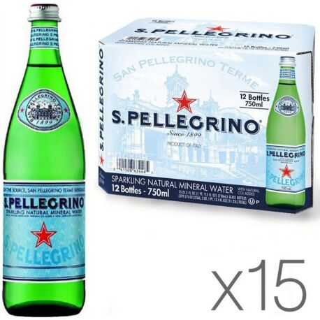 San Pellegrino, Packing 15 pcs. 0.75 l each, Soda water, Mineral, glass, glass
