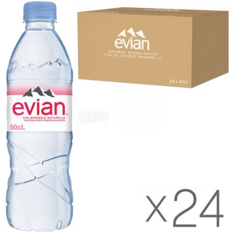 Evian, 0,5 л, Упаковка 24 шт., Евіан, Вода мінеральна негазована, ПЕТ