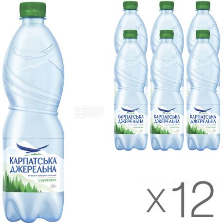 Karpatska Dzherelna, Packing 12 pcs. 0.5 l each, Mineral water, Low carbonated, PET, PAT