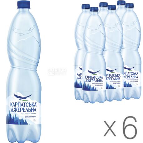 Karpatska Dzherelna, Packing 6 pcs. 1.5 l each, highly carbonated water, mineral, PET, PAT