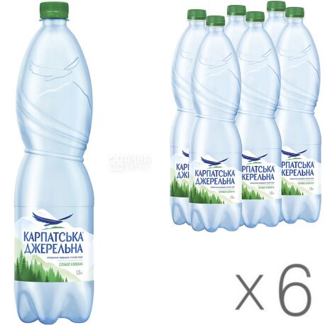 Karpatska Dzherelna, Packing 6 pcs. 1.5 l each, Low Carbonated Water, Mineral, PET, PAT