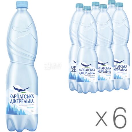 Карпатська Джерельна, 1,5 л, упаковка 6 шт., Вода минеральная негазированная, ПЭТ