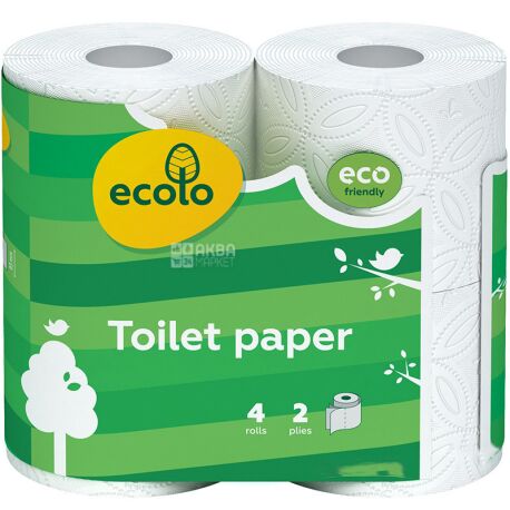 Ecolo, 4 рул.,Туалетная бумага Эколо, 2-х слойная