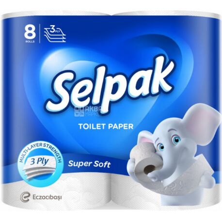 Selpak Supremely Soft, 8 рул., Туалетний папір Селпак Супремлі Софт, 3-х шаровий