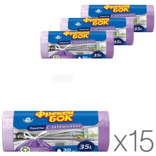 Фрекен Бок, 30 шт., 35 л, Упаковка 15 шт., Пакети для сміття, із затяжками, кольорові