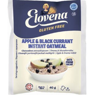 Elovena, 200 г, Овсяная каша-минутка, с яблоком и чёрной смородиной, без глютена