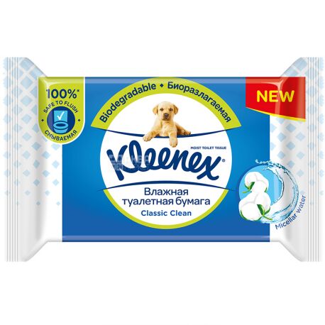 Kleenex, Clean Care, 42 листа, Туалетная бумага Клинекс, Влажная