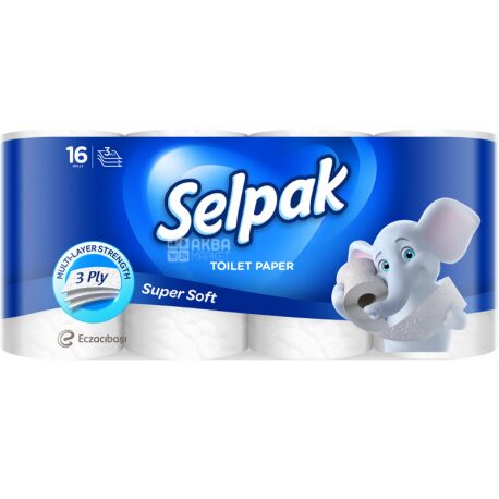 Selpak, 16 rolls, Toilet paper, Three-ply, White