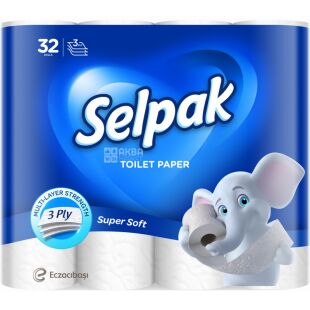 Selpak Super Soft, 32 рул., Туалетний папір Селпак Супер Софт, 3-х шаровий, 16,8 м, 140 відривів