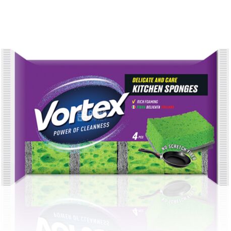 Vortex, 4 шт., Губки кухонные, для деликатных поверхностей 