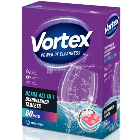 Vortex, 60 шт., Таблетки для посудомоечных машин, Без фосфатов