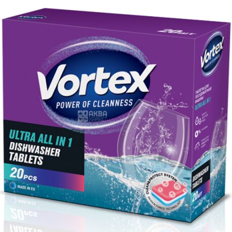 Vortex, 20 шт., Таблетки для посудомоечных машин, Без фосфатов