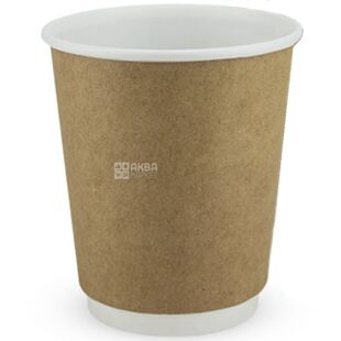 Стакан паперовий, двостінний, білий+крафт, 180 мл, 70 шт., D75
