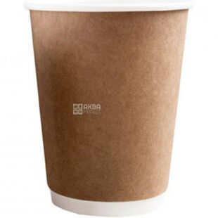 Стакан паперовий, двостінний, білий + крафт, 350 мл, 25 шт., D90 мм