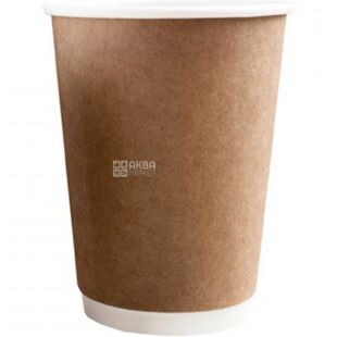 Стакан бумажный, двухстенный, белый+крафт, 450 мл, 20 шт., D90 мм