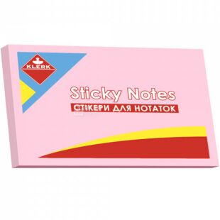 Klerk, 100 листов, Клерк, Стикеры для заметок, розовые, с клейким слоем, 76х50 мм