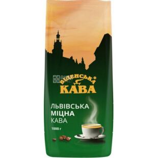 Венский кофе Львовская крепкая, 1 кг, Кофе в зернах средней обжарки, купаж
