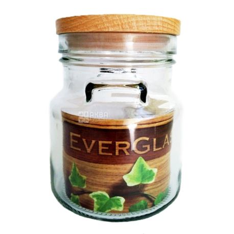 Everglass, 0.9 L, can, With wooden lid, glass