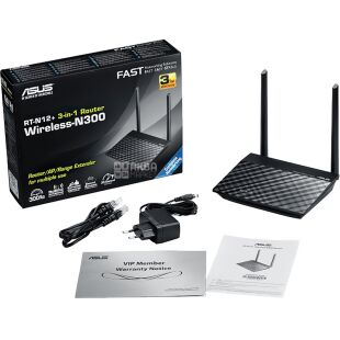 ASUS RT-N12+, Роутер на две антенны, черный
