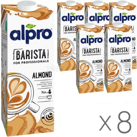 Alpro Almond Professionals, Soy Almond Drink, pack of 8 pieces on 1 l