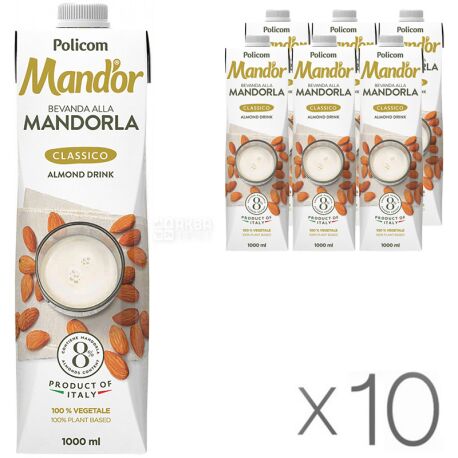 Mand`or Classic, 1 L, Pack of 10, Mandor, Almond milk