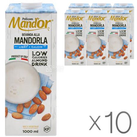 Mand`or Light, 1 л, Упаковка 10 шт., Мандор, Мигдальне молоко з кальцієм