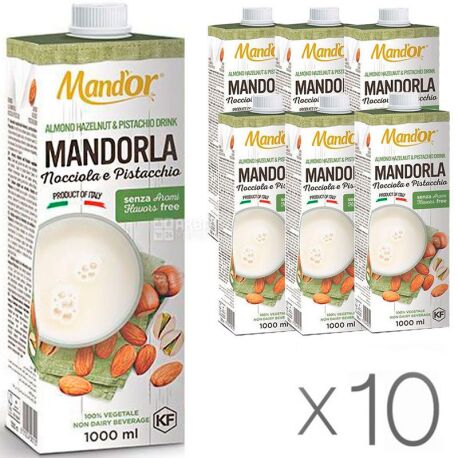 Mand`or, 1 л, Упаковка 10 шт., Мандор, Миндальное молоко 3в1, миндаль, фисташки, лесной орех