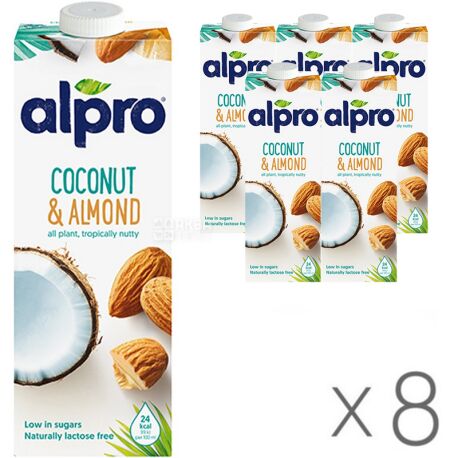 Alpro Coconut and Almond, Упаковка 8 шт. по 1 л, Алпро, Миндально-кокосовое молоко, витаминизированное