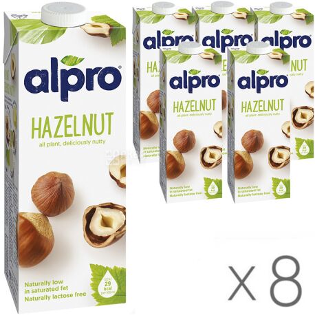 Alpro, Hazelnut Original, Упаковка 8 шт. по 1 л, Напій соєвий, Лісовий горіх, 1,6%