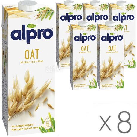 Alpro, Oat Original, Упаковка 8 шт. по 1 л, Алпро, Овсяное молоко, оригинальное, витаминизированное