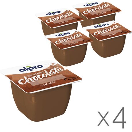 Alpro, Smooth Chocolate, Упаковка 4 шт. по 125 г, Алпро, Десерт шоколадний, соєвий йогурт