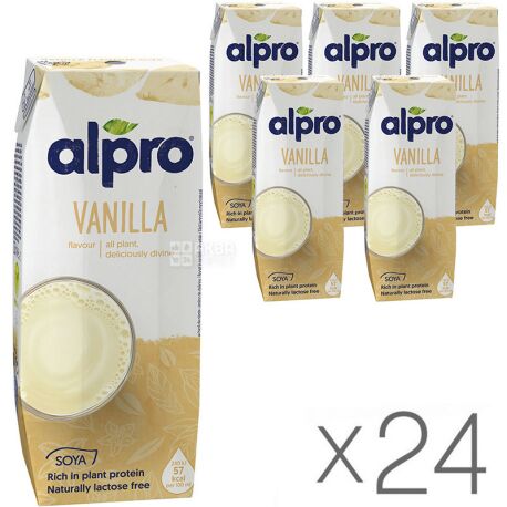 Alpro, Soya Vanilla, Упаковка 24 шт. по 250 мл, Алпро, Соевое молоко с ванилью, витаминизированное