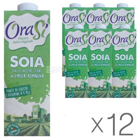 OraSi, Soia,1 л, ОраСи, Соевый напиток, с витаминами и кальцием, Упаковка 12 шт.