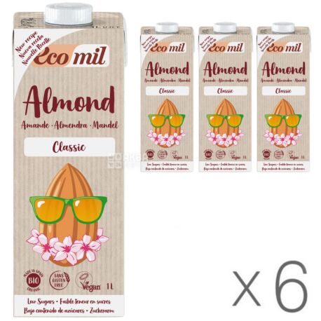 Ecomil, Almond Classic, 1l, Ekomil, Herbal drink, Gluten-free almonds, Pack of 6