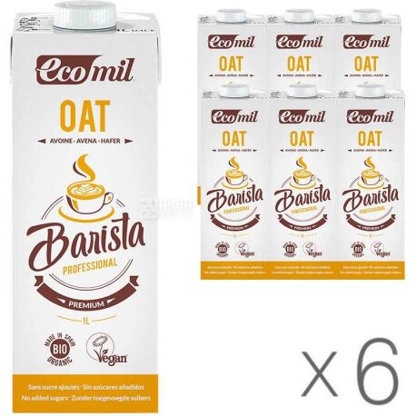 Ecomil, Barista, Упаковка 6 шт. по 1 л, Напиток растительный с овса, органический