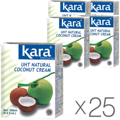 Kara, Coconut cream, Упаковка 25 шт, по 200 мл, Крем-сливки кокосовые, 24 %